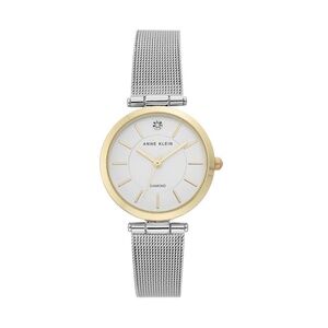*ANNE KLEIN* Silver x Gold White Dial Women's Mesh Bracelet Watch NWT w/ Box